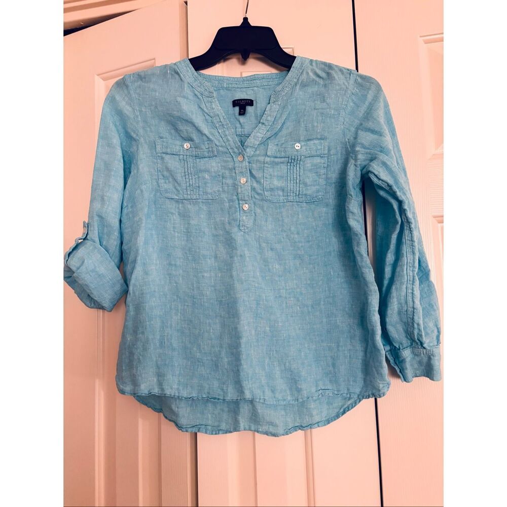 Talbots Linen Pintuck Popover Top